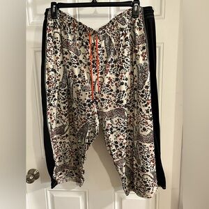 3X Petite Cuddl Duds Animal Floral Print Pajama Lounge Pants w/Orange Drawstring